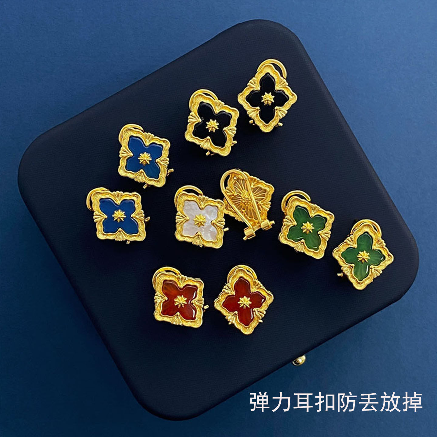 S925银针复古宫廷风四叶草耳钉