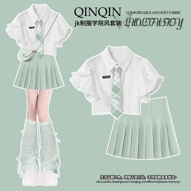 亲亲萝莉女童夏季短袖百褶裙套装