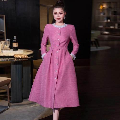 气质礼服小香风粉色连衣裙法式