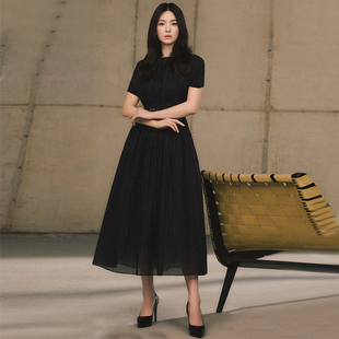 宋慧乔明星同款日系印花连衣裙2024早秋新款显瘦气质A字中长裙子