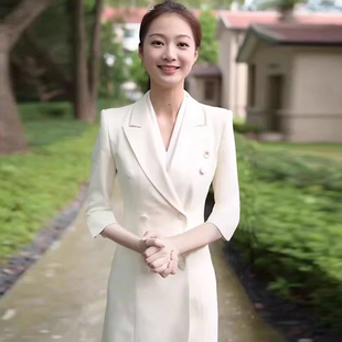 冯琳同款白色播音艺考职业西装连衣裙演讲比赛主持上镜商务正装裙