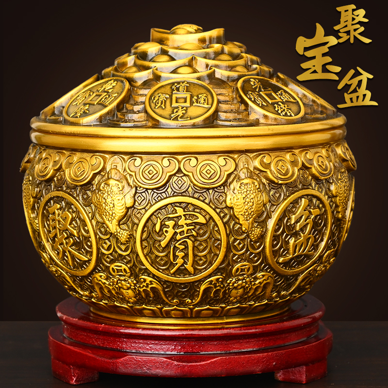 黄铜聚宝盆摆件开盖客厅装饰店铺