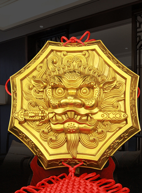 黄铜狮咬剑兽头牌摆件家居工艺品