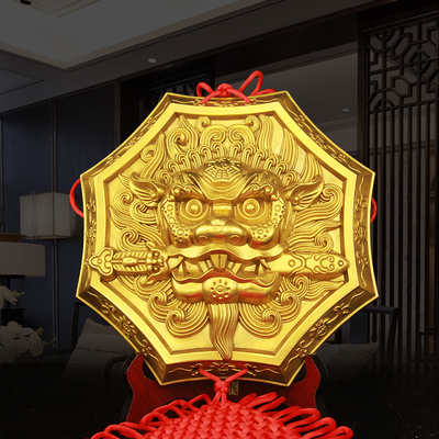 黄铜狮咬剑兽头牌摆件家居工艺品
