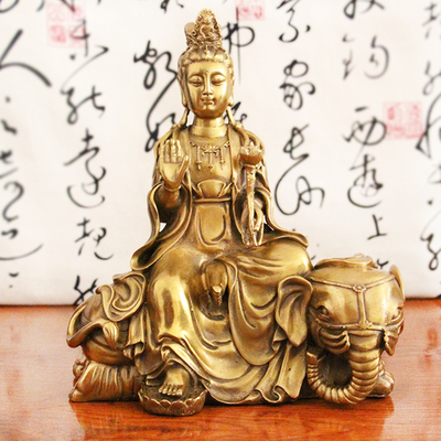 纯黄铜文殊普贤摆件观音佛像