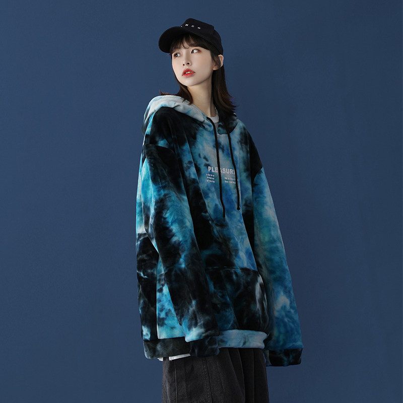 Japanese double-sided velvet tie dyeing and plush loose casual sweater in autumn and winter