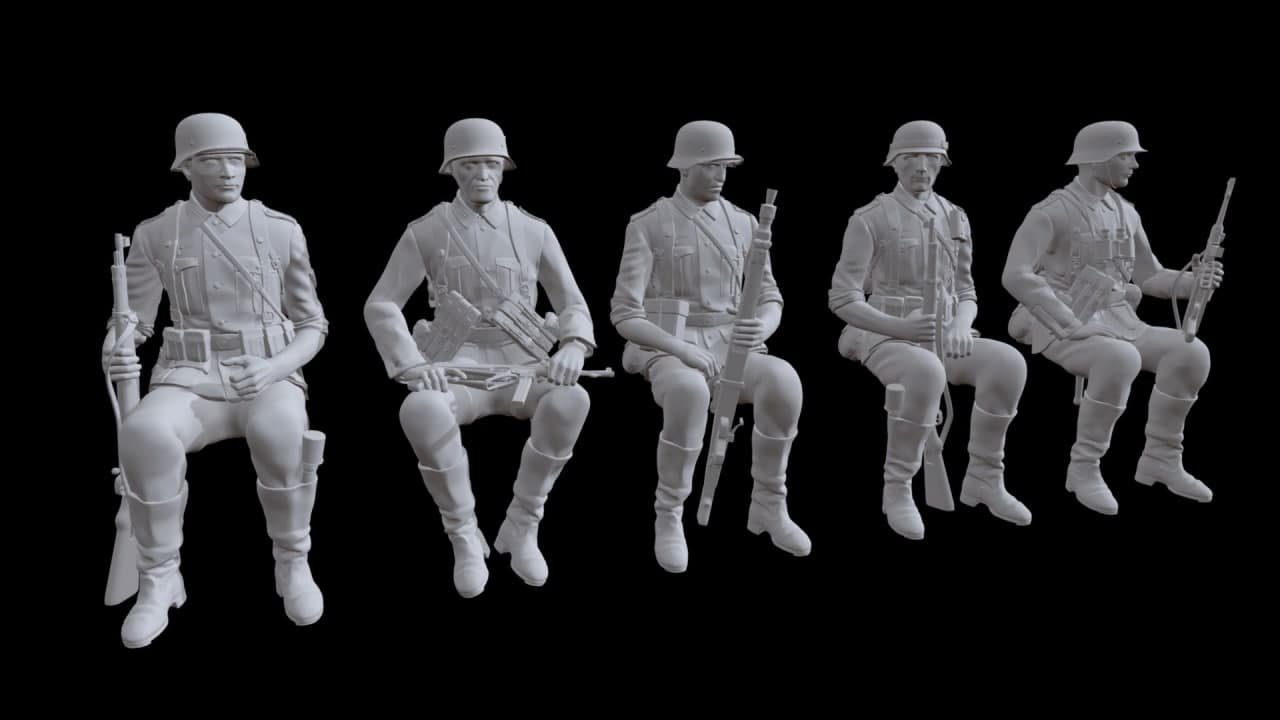 德军坐姿兵人树脂模型