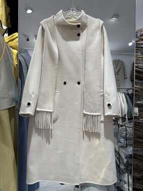 25193秋冬韩版休闲宽松双排扣中长款毛呢外套女双面呢子大衣高级