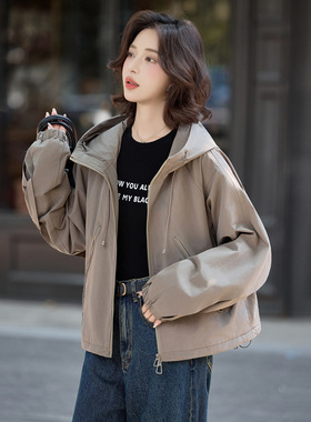 2025秋季新款女装韩版长袖宽松休闲百搭连帽工装夹克外套N25833