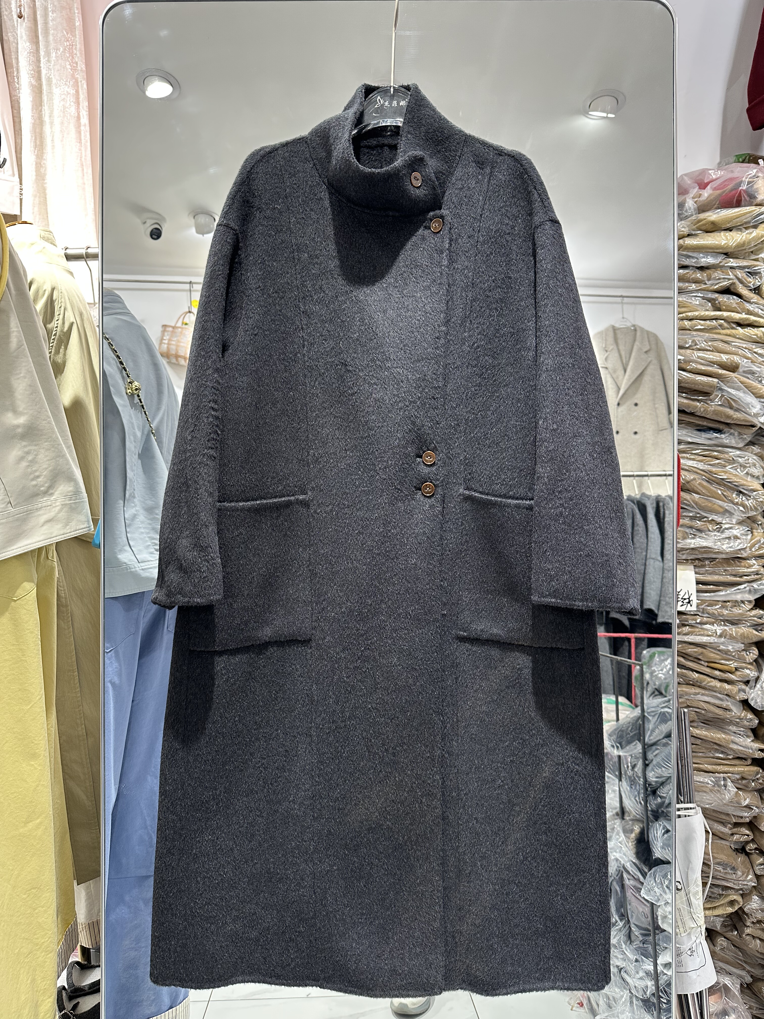 2025秋冬L005韩版设计感时尚洋气中长立领双面羊绒羊毛大衣外套女,女装/女士精品,短外套,淘宝优惠券,粉丝福利购,淘宝优惠卷