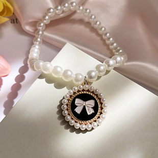 宠物珍珠项链狗狗项圈日系猫咪蝴蝶结颈链德文脖圈装饰品泰迪英短