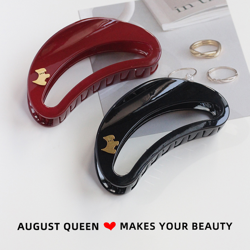 安可拉红椭圆镂空抓夹大号鲨鱼夹发夹女后脑勺2024新款夹子发饰秋