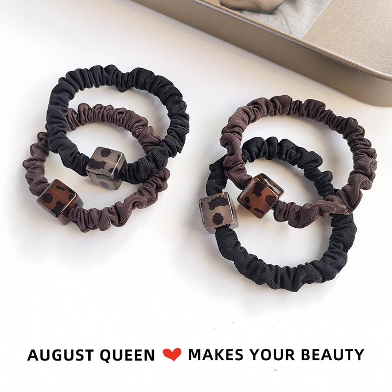 韩国豹纹方块小肠圈头绳不伤发绳橡皮筋皮套扎头发圈女高级感发饰