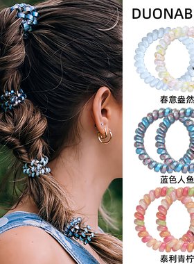 新款电话线发圈加粗高弹力发绳TT圈高级感人鱼姬头绳无痕皮筋女L