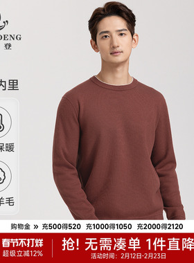 【华夫格加绒】浪登男士圆领毛衣2025冬季新品休闲保暖舒适针织衫