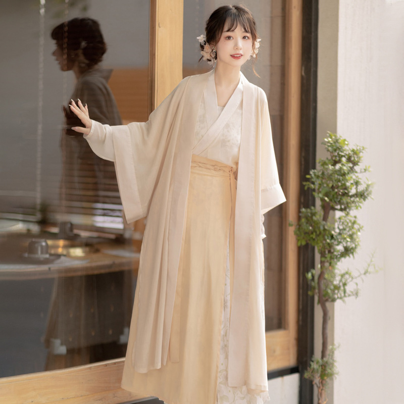 原创设计花期汉服女飘逸春秋中国风仙气外褙子旋裙全套