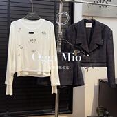 打底衫 T恤原创 休闲女针织长袖 百搭磨毛圆领洋气刺绣图案新款 时尚