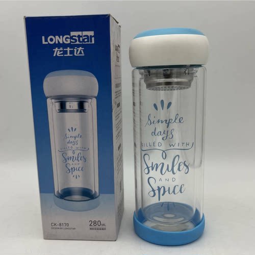 龙士达双层玻璃杯泡茶杯便携玻璃水杯车载杯280mL带茶滤 女士水杯