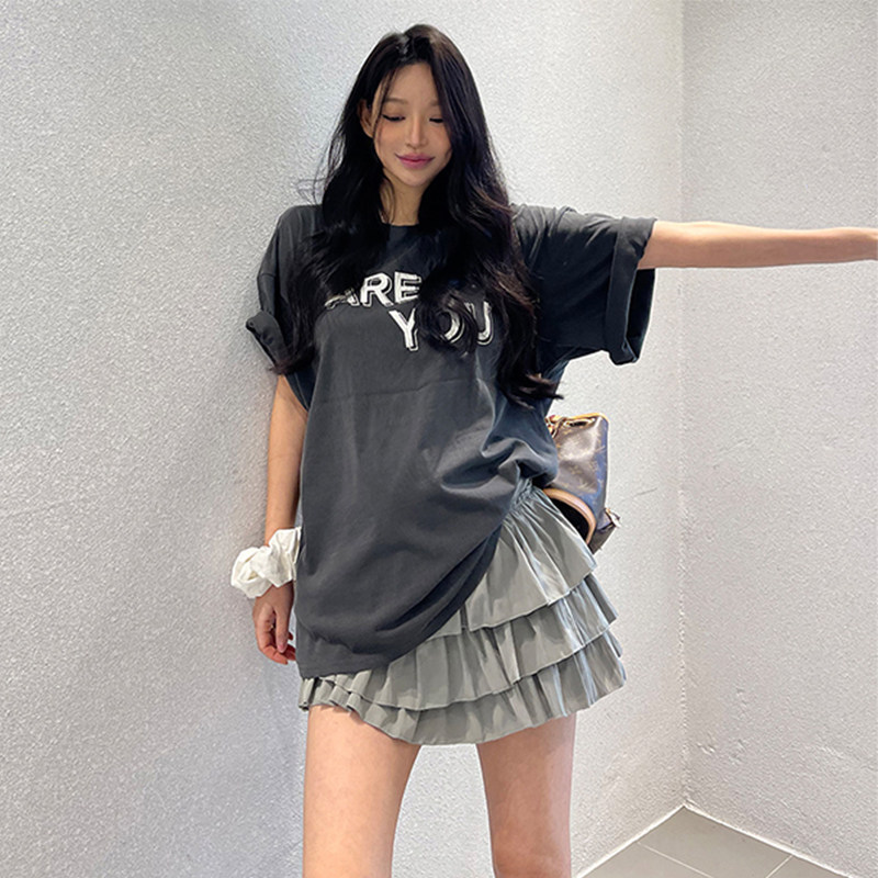 韩国进口GWIN2026年夏装新品时尚宽松休闲舒适百搭字母短袖T恤女