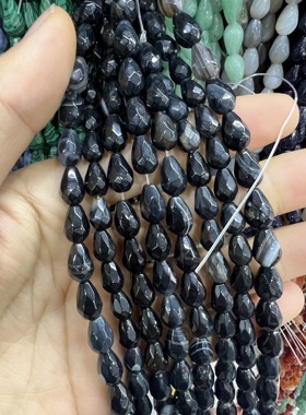 8*12mm天然黑玛瑙圆水滴切面散珠diy手链项链半成品配饰配件材料