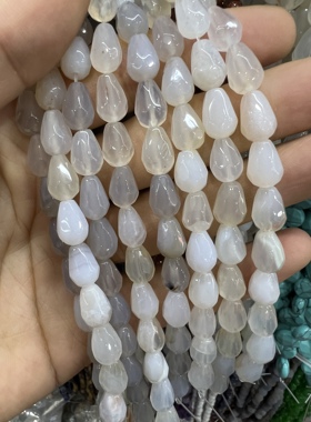 8*12mm天然白玛瑙圆水滴切面散珠diy手链项链半成品配饰配件材料