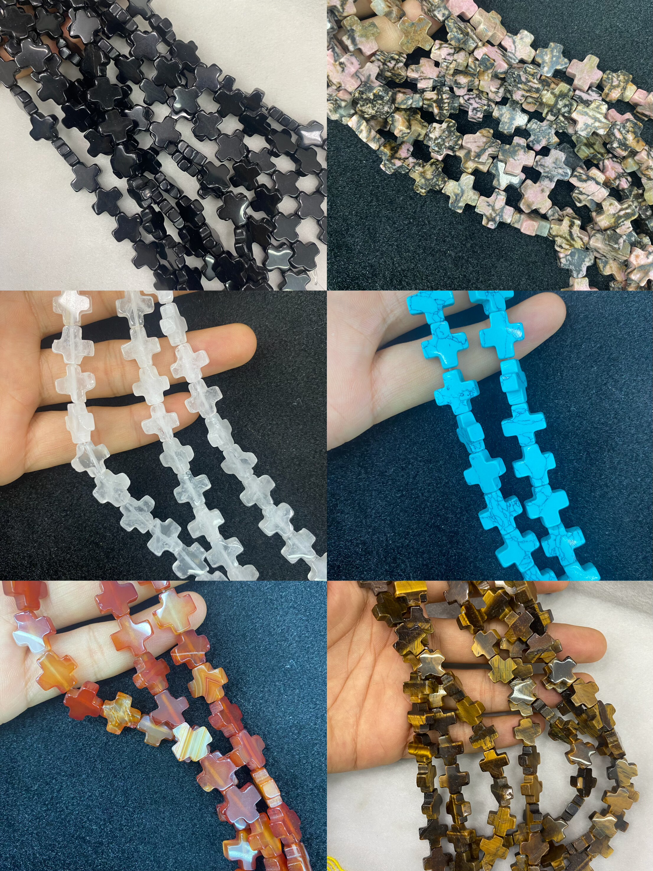 天然黑曜石虎眼石磷灰石松石13*13mm十字架星散珠手链项链diy手作