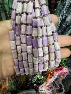 6*11mm天然紫云母原石柱长管不规则散珠diy手链项链半成品配饰