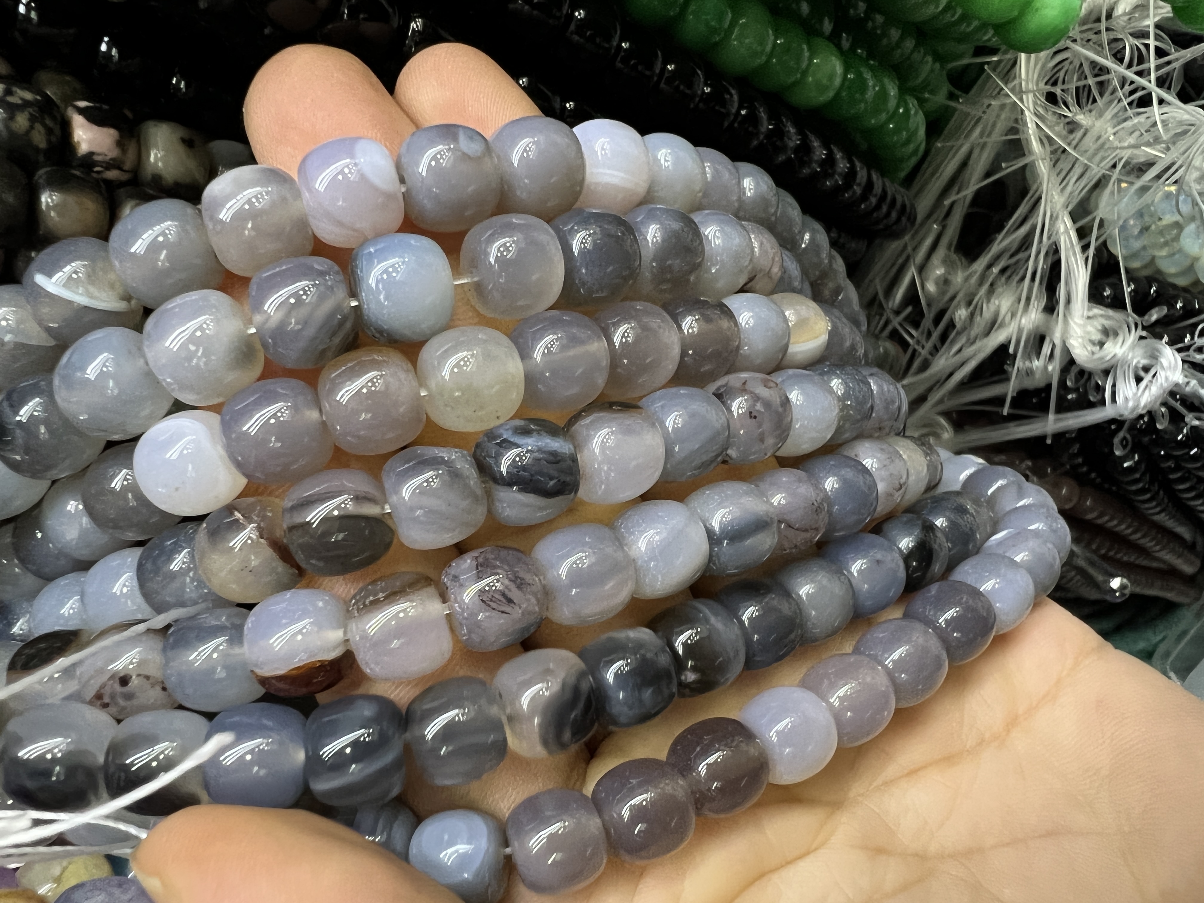 9*10mm天然灰玛瑙老形珠圆珠半成品diy手工串珠手链项链饰品配件