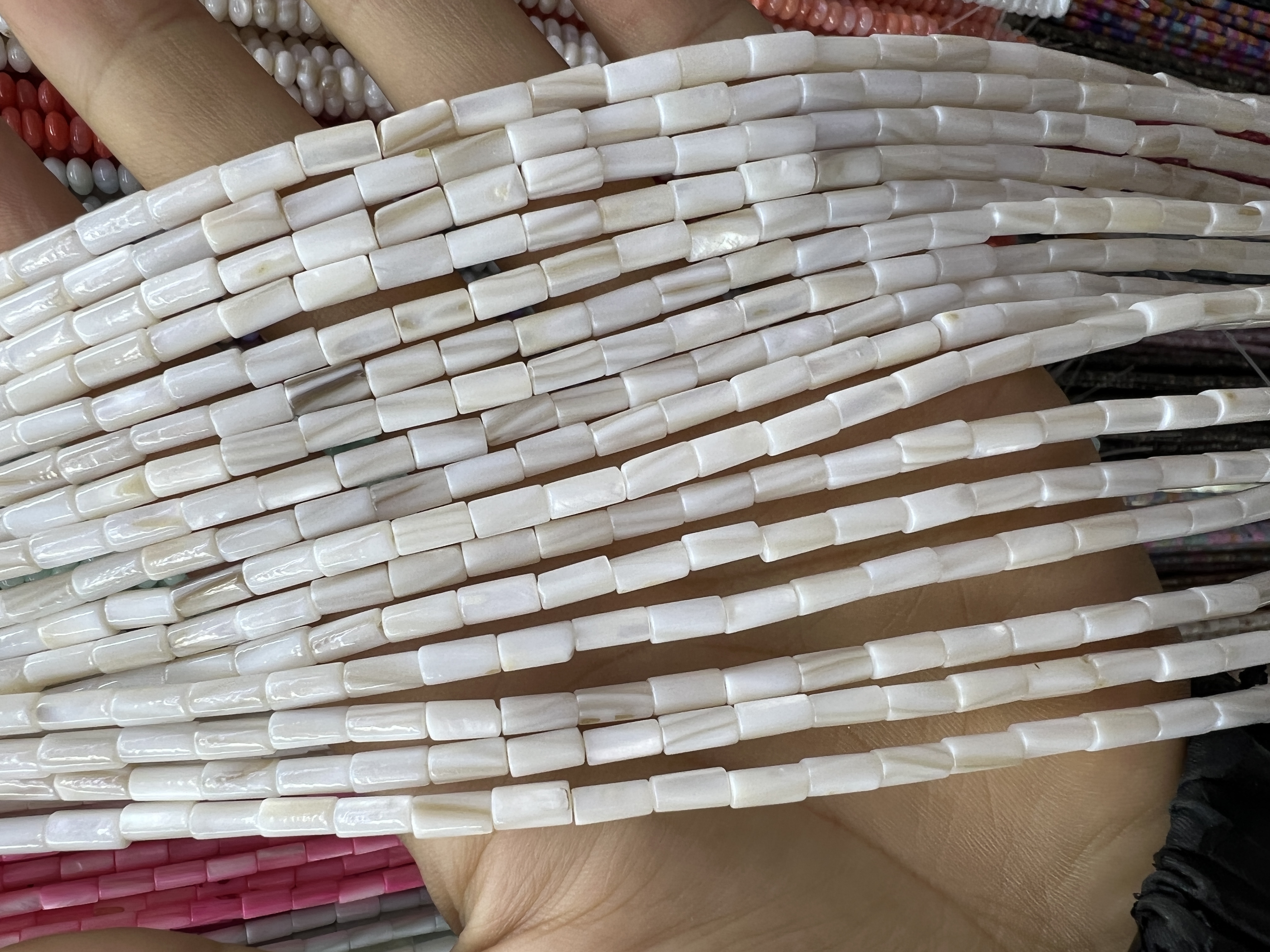 4*8mm天然淡水贝圆管长管珠直切半成品手工串珠手链项链饰品配件