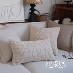 亚麻棉麻抱枕中古风自然风棉麻靠包侘寂风靠枕民宿软装床头靠垫