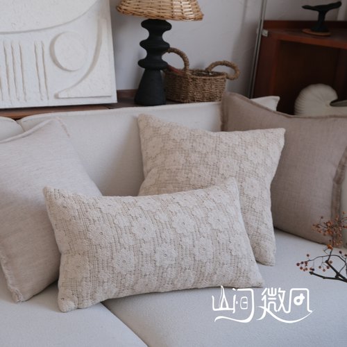 亚麻棉麻抱枕中古风自然风棉麻靠包侘寂风靠枕民宿软装床头靠垫