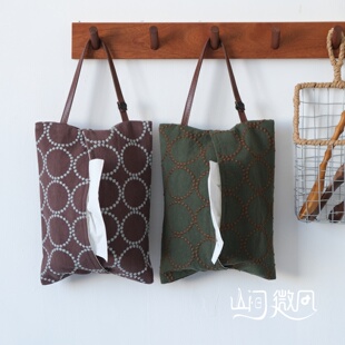 可挂式纸巾套棉麻刺绣洗脸巾厨房卫生间纸巾盒车载悬挂纸巾抽纸盒