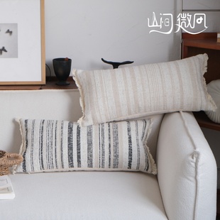 长方形腰枕长抱枕中古自然风条纹靠包侘寂风摩洛哥风高靠枕腰靠垫