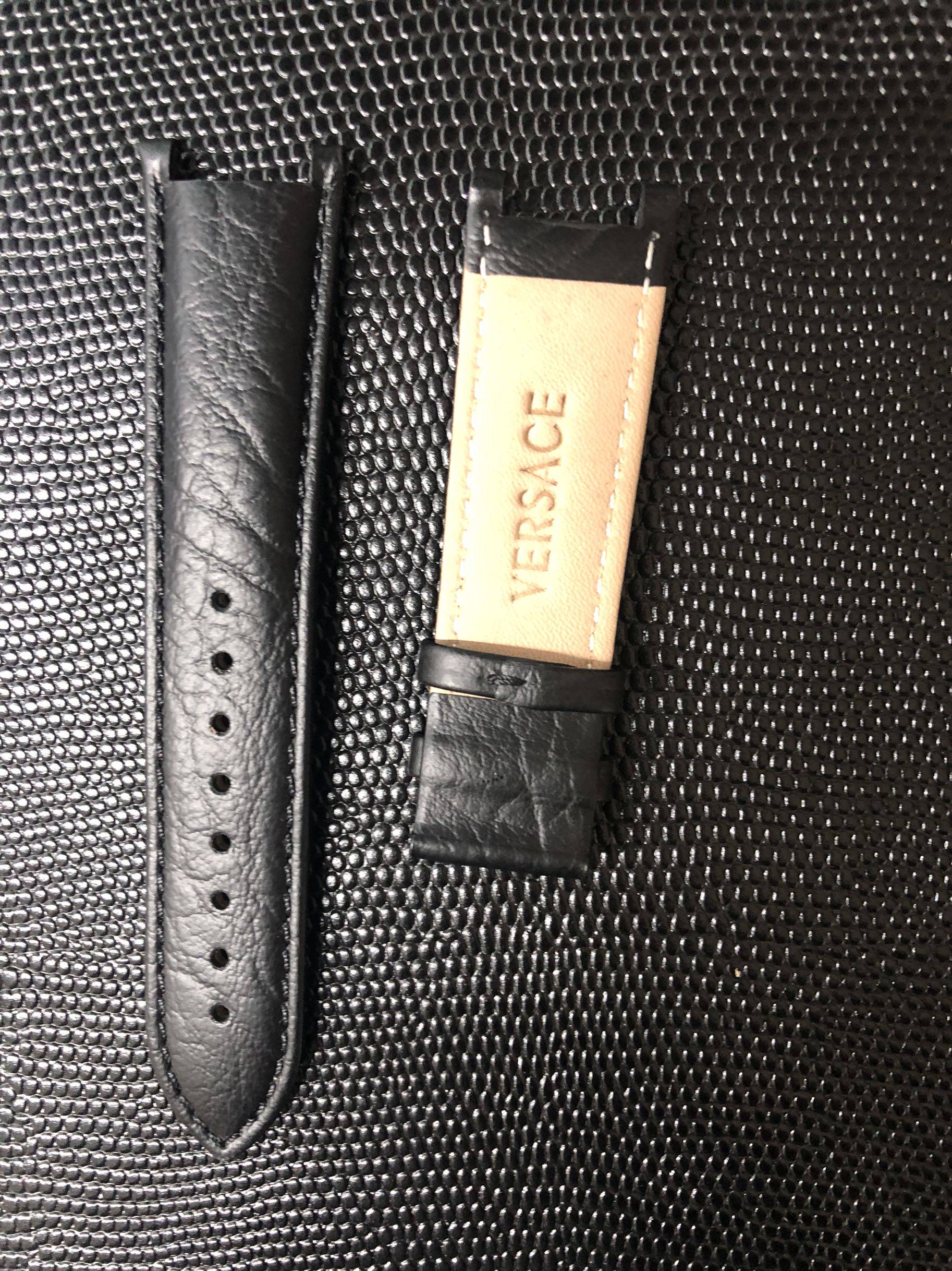 适用于versace范思哲 三眼计时系列真皮手表带22凹口男格子纹表带