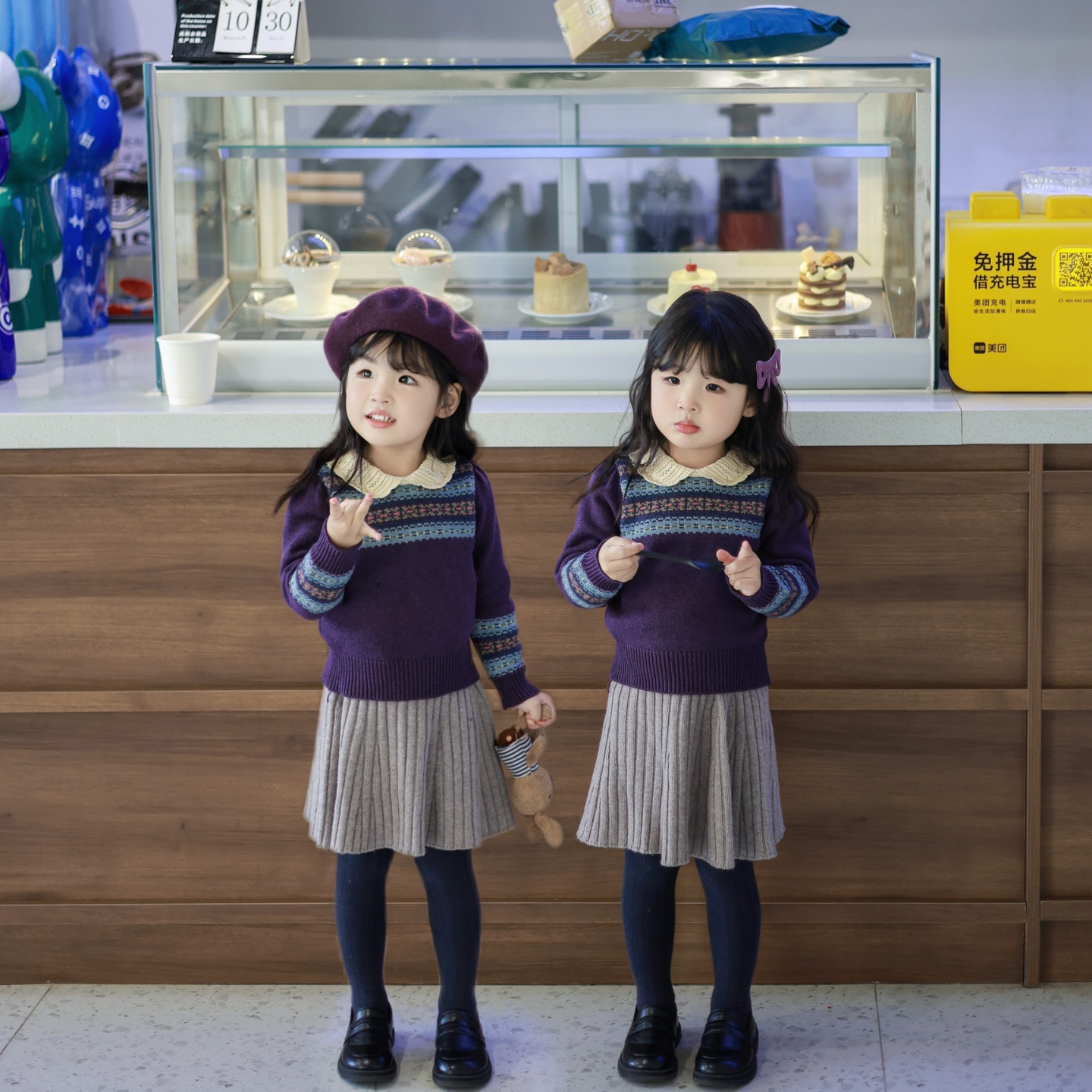 羊毛复古翻领毛衣套装冬学院风