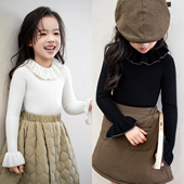 Miyababy 毛衣半裙 金丝花边坑条修身 4色羊毛荷叶领打底衫 女童春季