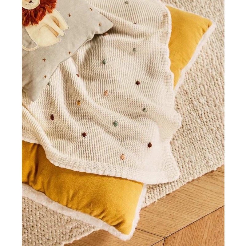 miya 儿童四季盖毯纯棉可爱彩色球球波点手工毯子宝宝柔软针织被