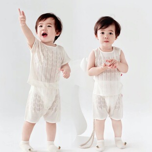 背心哈伦短裤 miyababy敲舒服轻薄套装 针织衫 桑蚕丝棉短袖 儿童夏季