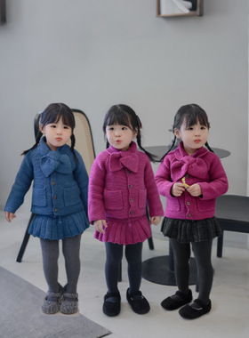 Miya MP经典领结开衫女童秋冬复古火龙果长袖彩棉宝宝毛衣外套