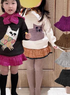 Miya MP经典针织裙裤女童秋冬加厚ins风手工爆米花宝宝百褶半身裙