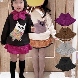 女童秋冬加厚ins风手工爆米花宝宝百褶半身裙 针织裙裤 Miya MP经典