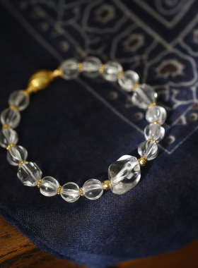 软语新中式白水晶纯银镀金手链女