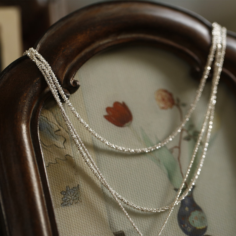 爆闪的雪花碎冰冰叠搭纯银项链