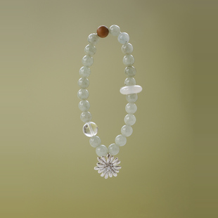 空青丨软语文艺古典设计天然翡翠白玛瑙老山檀白水晶纯银手链女