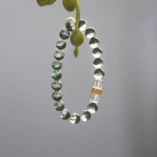 软语古典绿幽灵银镀金白水晶手链