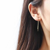 随风 软语原创设计真黄金知性优雅长耳线9k金精致流苏耳环耳扣