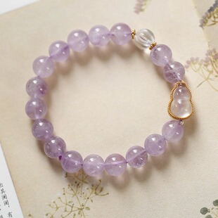 紫气东来丨软语新中式 天然紫水晶白水晶纯银古法金玉髓葫芦手链