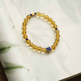 桂雨满陇丨软语国风新中式 冰透玻璃体天然黄水晶青金石纯银手链