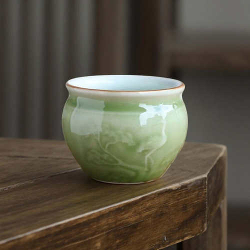 青瓷茶缸大容量主人杯中式浮雕茶盏陶瓷杯子品茶功夫茶具茶杯