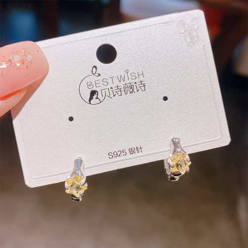厚银电镀小黄钻五角星锆石耳扣耳环 韩版圈圈爆款小众设计感耳饰